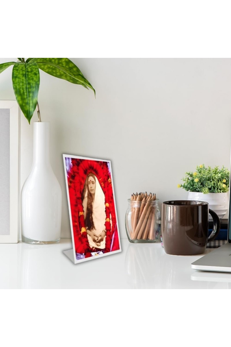 Car Desk/Table Top Devi Sarada Maa Acrylic L-Style Photo Stand - 2.5x3.5 Inches, Compact And Stylish Spiritual Display (F6728)