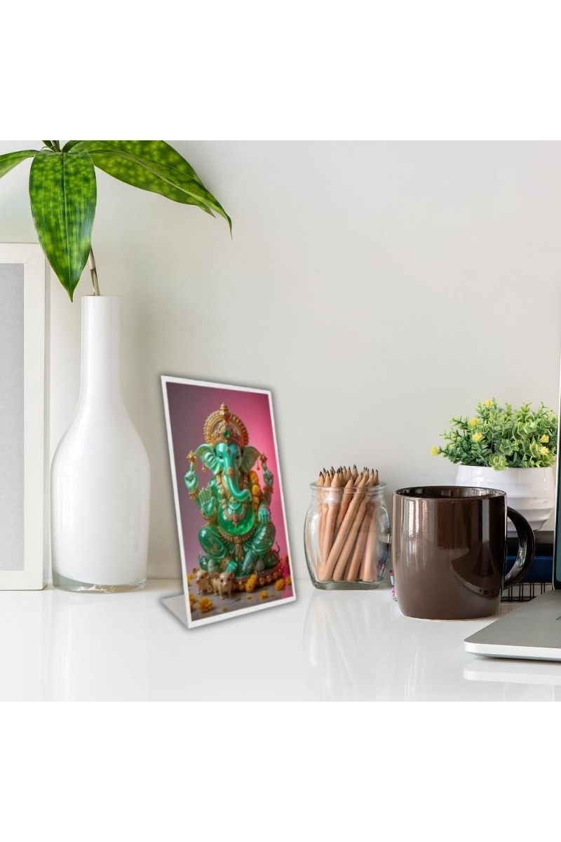 Car Desk/Table Top Lord Ganesha Acrylic L-Style Photo Stand - 5x7 Inches, Compact And Stylish Spiritual Display (F6656)