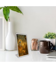 Car Desk/Table Top Lord Krishna And Arjuna. Acrylic L-Style Photo Stand - 2.5x3.5 Inches, Compact And Stylish Spiritual Display (F6679)