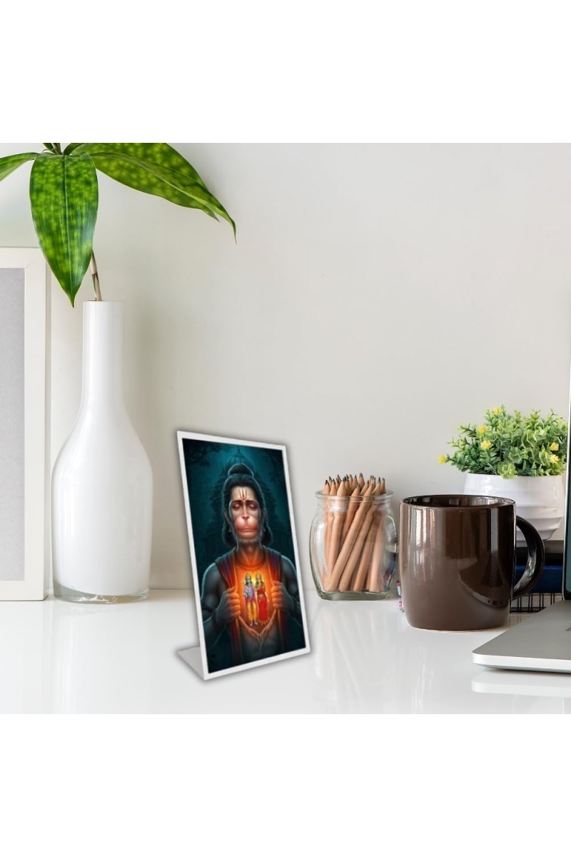Car Desk/Table Top Jai Bajrang Bali Acrylic L-Style Photo Stand - 2.5x3.5 Inches, Compact And Stylish Spiritual Display (F6665)