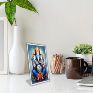 Car Desk/Table Top Lord Ganesh Acrylic L-Style Photo Stand - 5x7 Inches, Compact And Stylish Spiritual Display (F6732)