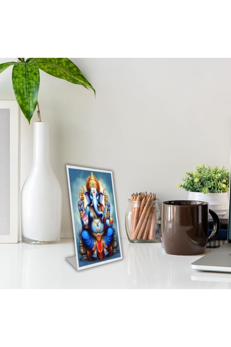 Car Desk/Table Top Lord Ganesh Acrylic L-Style Photo Stand - 5x7 Inches, Compact And Stylish Spiritual Display (F6732)