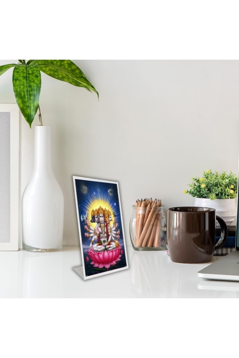 Car Desk/Table Top Panchmukhi Hanuman Acrylic L-Style Photo Stand - 2.5x3.5 Inches, Compact And Stylish Spiritual Display (F6673)