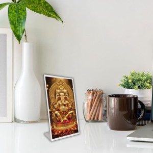 Car Desk/Table Top Lord Ganesha Acrylic L-Style Photo Stand - 2.5x3.5 Inches, Compact And Stylish Spiritual Display (F6672)