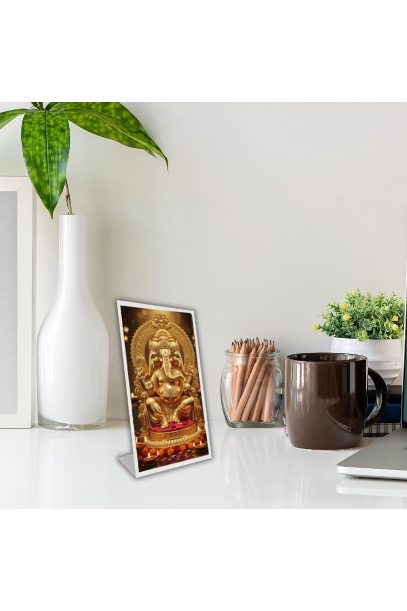Car Desk/Table Top Lord Ganesha Acrylic L-Style Photo Stand - 2.5x3.5 Inches, Compact And Stylish Spiritual Display (F6672)