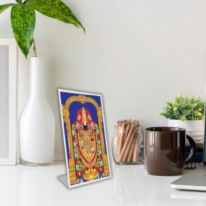 Car Desk/Table Top Tirupati Balaji Acrylic L-Style Photo Stand - 2.5x3.5 Inches, Compact And Stylish Spiritual Display (F6735)