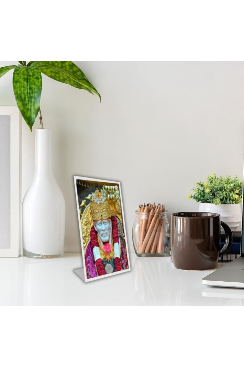 Car Desk/Table Top Shirdi Sai Baba Acrylic L-Style Photo Stand - 5x7 Inches, Compact And Stylish Spiritual Display (F6690)