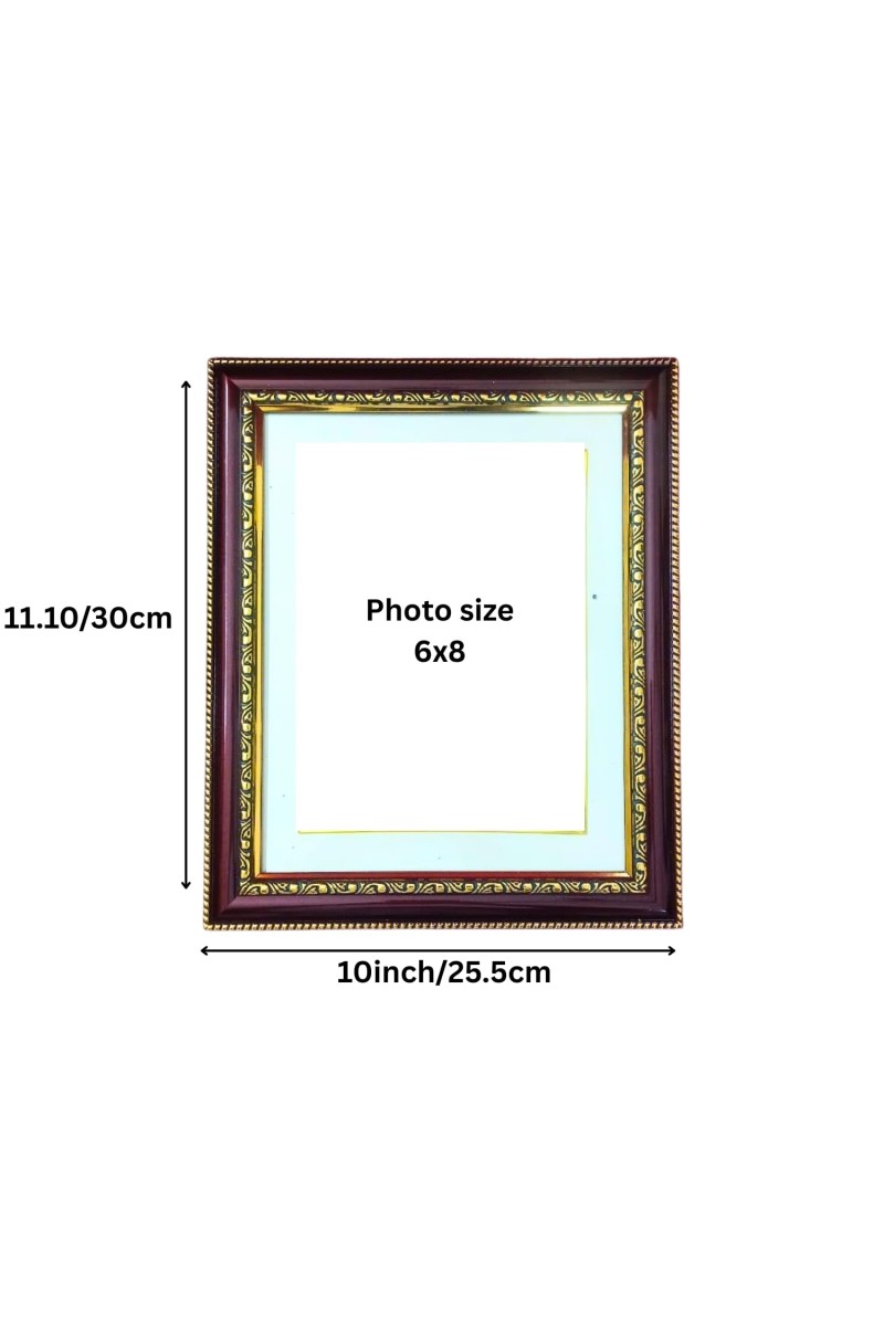 Vintage Wooden Photo Frame with Decorative Gold Border – Wall & Tabletop Display, Fits 6x8 Inch Pictures, Certificates, Artwork (Mahogany Brown with Gold Trim)