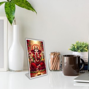 Car Desk/Table Top Lord Ganesha Acrylic L-Style Photo Stand - 5x7 Inches, Compact And Stylish Spiritual Display (F6657)