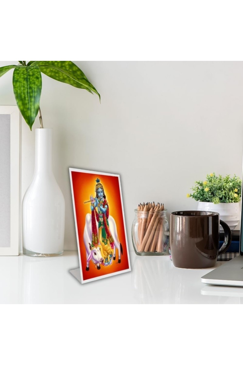 Car Desk/Table Top Divine Krishna Acrylic L-Style Photo Stand - 5x7 Inches, Compact And Stylish Spiritual Display (F6724)