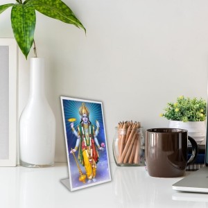 Car Desk/Table Top God Vishnu Acrylic L-Style Photo Stand - 2.5x3.5 Inches, Compact And Stylish Spiritual Display (F6736)