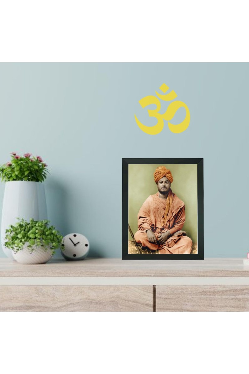 Hitech Sales Swami Vivekananda Polystyrene Photo Frame for Pooja Room, Temple Decor, Home Decoration and Gifting (Wall and Tabletop, Rectangular, Printed Photo, 7.12 x 9.12 inches Frame, Black)