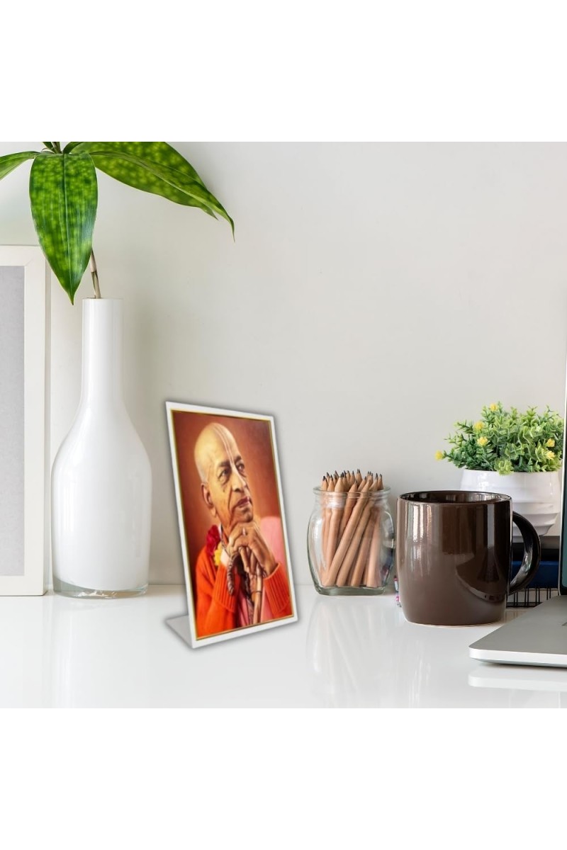 Car Desk/Table Top Bhaktivedanta Swami Prabhupada Acrylic L-Style Photo Stand - 2.5x3.5 Inches, Compact And Stylish Spiritual Display (F6696)