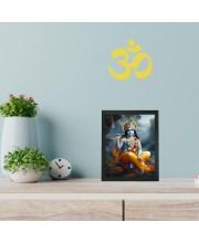 Hitech Sales Shree Krishna Bhagwan Polystyrene Photo Frame for Pooja Room, Temple Decor, Home Decoration and Gifting (Wall and Tabletop, Rectangular, Printed Photo, 7.12 x 9.12 inches Frame, Black)