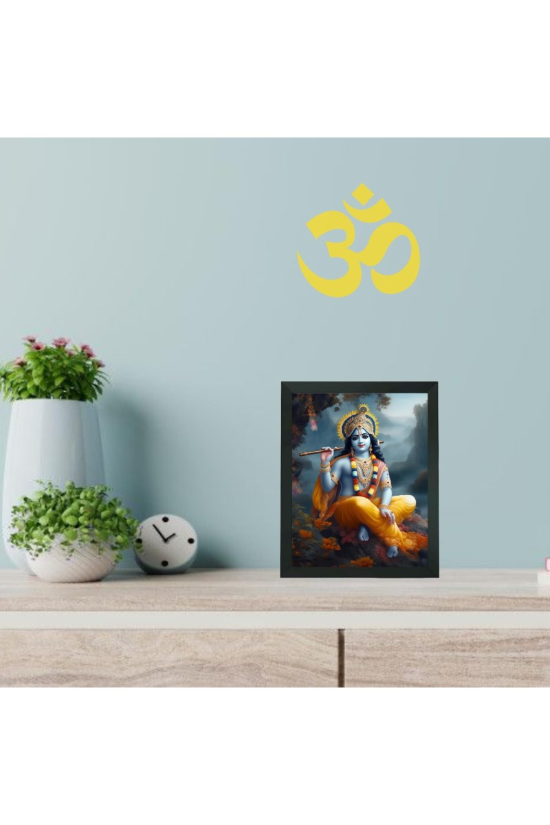 Hitech Sales Shree Krishna Bhagwan Polystyrene Photo Frame for Pooja Room, Temple Decor, Home Decoration and Gifting (Wall and Tabletop, Rectangular, Printed Photo, 7.12 x 9.12 inches Frame, Black)