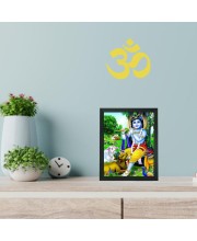 Hitech Sales Lord Krishna Polystyrene Photo Frame for Pooja Room, Temple Decor, Home Decoration and Gifting (Wall and Tabletop, Rectangular, Printed Photo, 7.12 x 9.12 inches Frame, Black)