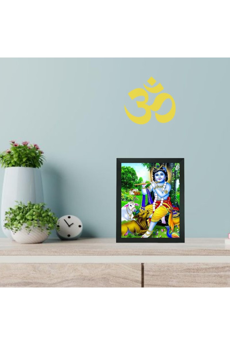 Hitech Sales Lord Krishna Polystyrene Photo Frame for Pooja Room, Temple Decor, Home Decoration and Gifting (Wall and Tabletop, Rectangular, Printed Photo, 7.12 x 9.12 inches Frame, Black)