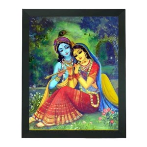 Hitech Sales Radha and Krishna Photo Frame for Pooja Room, Temple Decor, Home Decoration and Gifting (Wall and Tabletop, Rectangular, Printed Photo, 7.12 x 9.12 inches Frame, Black, Polystyrene)