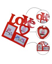 HiTechMart Red LOVE Multi-Photo Frame – Romantic Wall Hanging Picture Frame for 3 Photos (5x7, 6x4, Heart-Shaped) – Love-Themed Home Décor, Wedding, Anniversary & Valentine’s Day Gift