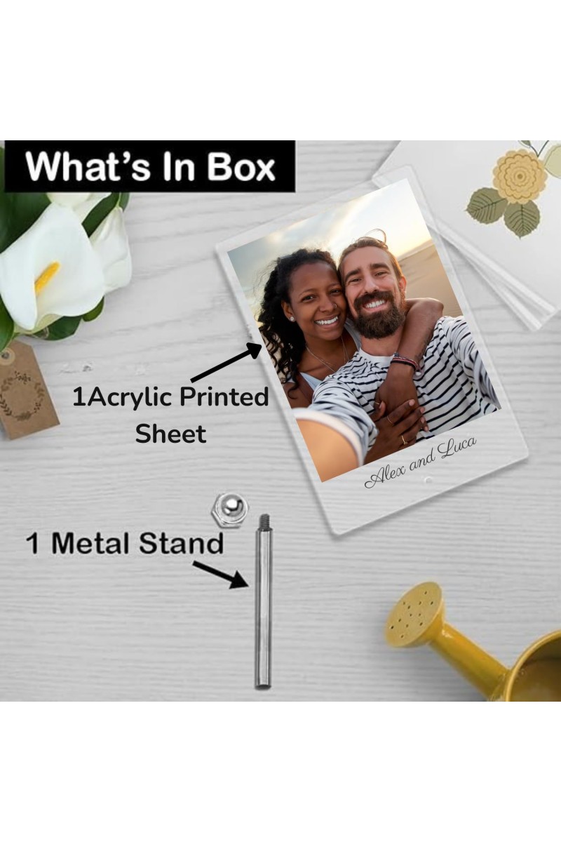 HiTechSales Customised Photo and Text Frame Personalized with Metal Removable Stand, Table Top Photo Frames, Photo Frame Anniversary and Gift Birthday (Transparent Acrylic, 6 X 9 Inches)