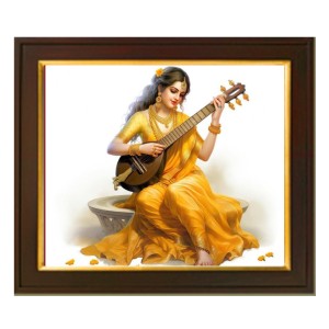 Hitech Sales Saraswati Mata ai Photo with Beautiful 12X10 in synthetic Wood Frame for Saraswati Pooja With Glass Tabletop Wallmount display for Home office decor Gift for all occations Hitech Sales Saraswati Mata ai Photo with Beautiful 12X10 in synthetic Wood Frame for Saraswati Pooja With Glass Tabletop Wallmount display for Home office decor Gift for all occations