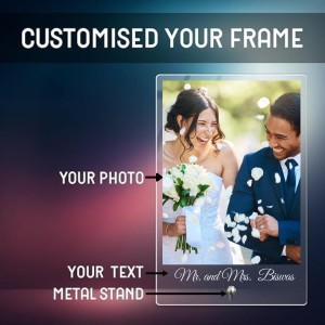 HiTechSales Customised Photo and Text Frame Personalized with Metal Removable Stand, Table Top Photo Frames, Photo Frame Anniversary and Gift Birthday (Transparent Acrylic, 6 X 9 Inches) HiTechSales Customised Photo and Text Frame Personalized with Metal Removable Stand, Table Top Photo Frames, Photo Frame Anniversary and Gift Birthday (Transparent Acrylic, 6 X 9 Inches)