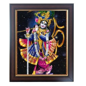 Hitech Sales Lord Krishna Photo Frame for Pooja Room, Temple Decor, Home Decoration and Gift (Wall and Tabletop, Rectangular, Polystyrene Frame, Printed Photo, 24 x 29 cm, Black)