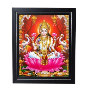 Hitech Sales Ma Laxmi Debi Photo Frame for Pooja Room, Temple Decor, Home Decoration and Gift (Wall and Tabletop, Rectangular, Printed Photo, 12 x 14 inches Frame, Brown)