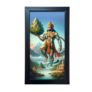 Hitech Sales Jai Hanuman Wall-Mount Polystyrene Photo Frame Home Decoration and Gifting, 9.6 x 15.6 inches Black Frame (Pack of 1, Printed Photo)