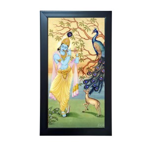 Hitech Sales Krishna with Peacock Religious Art Photo Frame – Acrylic Wall Decor for Home, Office & Temple (39.5 x 24.3 cm)