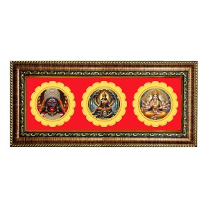 Maa Kaali, Manasha, Annapurna Photo Frame - 8x14 Inch Brown Wooden Frame | Hindu Gods Wall Decor For Home & Office