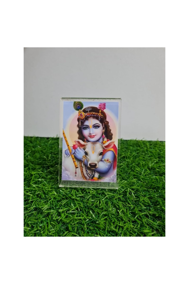 HiTechMart Shree Krishna with Divine Cow Acrylic Photo Frame – Hindu Spiritual Home Décor, Religious Gift, Desk & Wall Art