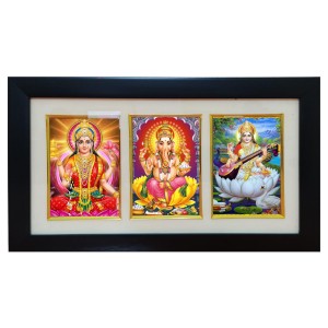 Hi tech Sales Dhan-laxmi, Ganesh, saraswati photo frame || synthetic photo Frame with Glass || Three Gods in Single Frame (Multicolor) for wall, living room, gifts, pooja (Black) Hi tech Sales Dhan-laxmi, Ganesh, saraswati photo frame || synthetic photo Frame with Glass || Three Gods in Single Frame (Multicolor) for wall, living room, gifts, pooja (Black)