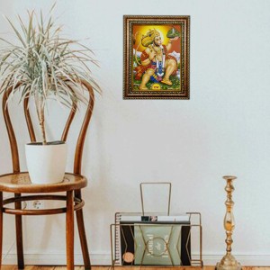 Sri Hanuman photo frame/golden frame, laminated pic, font glass Sri Hanuman photo frame/golden frame, laminated pic, font glass