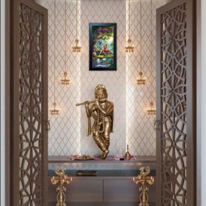 Hitech Sales Little Radha Krishna Wall-Mount Polystyrene Photo Frame Home Pooja Room, Decoration and Gifting, 9.6 x 15.6 inches Black Frame (Pack of 1, Printed Photo)