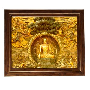 Hitech Sales Golden Buddhan Wall Painting Photo Frame for Pooja Room, Temple Decor, Home Decoration and Gift (Wall and Tabletop, Rectangular, Printed Photo, 12 x 14 inches Frame, Brown)