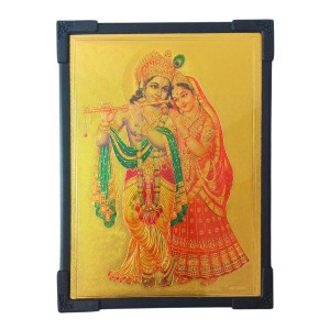 Hitech Sales Hindu God Krishna Goddess Radha Gold Plated Wooden Laminated Photo Frame 5x7 Inch Decorative Frame for Home, Office, and Temple