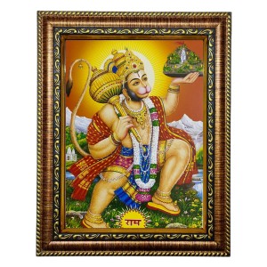 Sri Hanuman photo frame/golden frame, laminated pic, font glass Sri Hanuman photo frame/golden frame, laminated pic, font glass