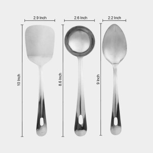 Stainless Steel Kitchen Tool Set, Set of 4, 8.6 in, 9 in, 1 0 in, 1Ladle, 2 Spoon, 1Turner Stainless Steel Kitchen Tool Set, Set of 4, 8.6 in, 9 in, 1 0 in, 1Ladle, 2 Spoon, 1Turner