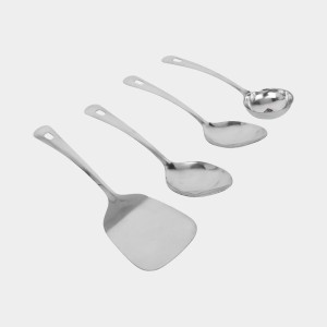 Stainless Steel Kitchen Tool Set, Set of 4, 8.6 in, 9 in, 1 0 in, 1Ladle, 2 Spoon, 1Turner Stainless Steel Kitchen Tool Set, Set of 4, 8.6 in, 9 in, 1 0 in, 1Ladle, 2 Spoon, 1Turner