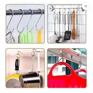 Stainless Steel S Shaped Hooks for Kitchen & Bathroom – Heavy Duty Rust Resistant Hanging Hooks for Utensils, Pots, Clothes & Accessories