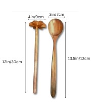 Wooden Dal Ghotni and Cooking Spoon – Natural Wood for Dal Mixing & Long Handle Serving Spoon – Traditional Indian Kitchen Utensils