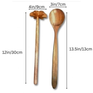 Wooden Dal Ghotni and Cooking Spoon – Natural Wood for Dal Mixing & Long Handle Serving Spoon – Traditional Indian Kitchen Utensils