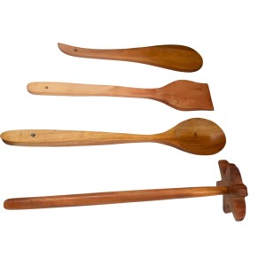 Wooden Cooking Spoons Set of 4 | Handmade Kitchen Utensils for Cooking & Serving | Natural Wood Spatula, Turner, Masher & Serving Spoon for Non-Stick Cookware