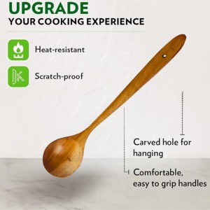 Wooden Cooking Spoons Set of 4 | Handmade Kitchen Utensils for Cooking & Serving | Natural Wood Spatula, Turner, Masher & Serving Spoon for Non-Stick Cookware
