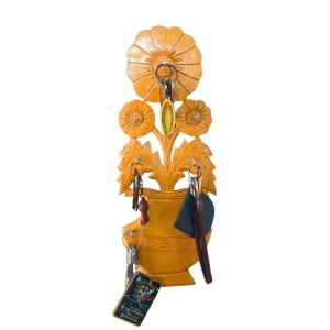 Wooden Flower Design Key Holder for Wall | Decorative Handcrafted Key Stand with Hooks for Home Entrance & Living Room (Flower Design)