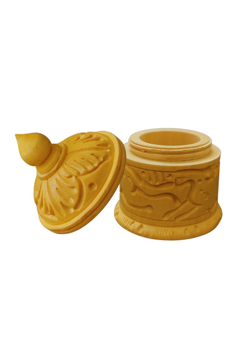 HiTechMart Handcrafted Wooden Sindoor Box with Intricate Carvings – Traditional Decorative Storage Container with Lid for Pooja & Gifting