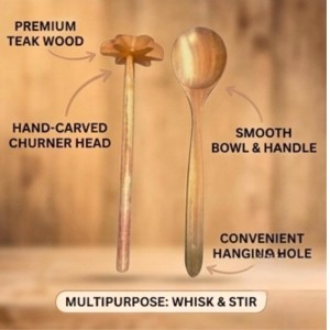 Wooden Dal Ghotni and Cooking Spoon – Natural Wood for Dal Mixing & Long Handle Serving Spoon – Traditional Indian Kitchen Utensils