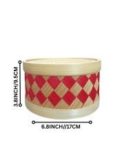 Handmade Storage Box with Lid | Traditional Woven Bamboo Container for Kitchen, Home Décor, Dry Snacks, jewleery Sweets, & Gifts | Eco-Friendly Round Bamboo Box (3.8/6.8)