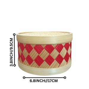 Handmade Storage Box with Lid | Traditional Woven Bamboo Container for Kitchen, Home Décor, Dry Snacks, jewleery Sweets, & Gifts | Eco-Friendly Round Bamboo Box (3.8/6.8)